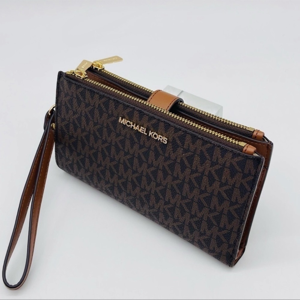 Michael Kors Large Double Zip Wallet Wristlet Brown - Picture 9 of 11
